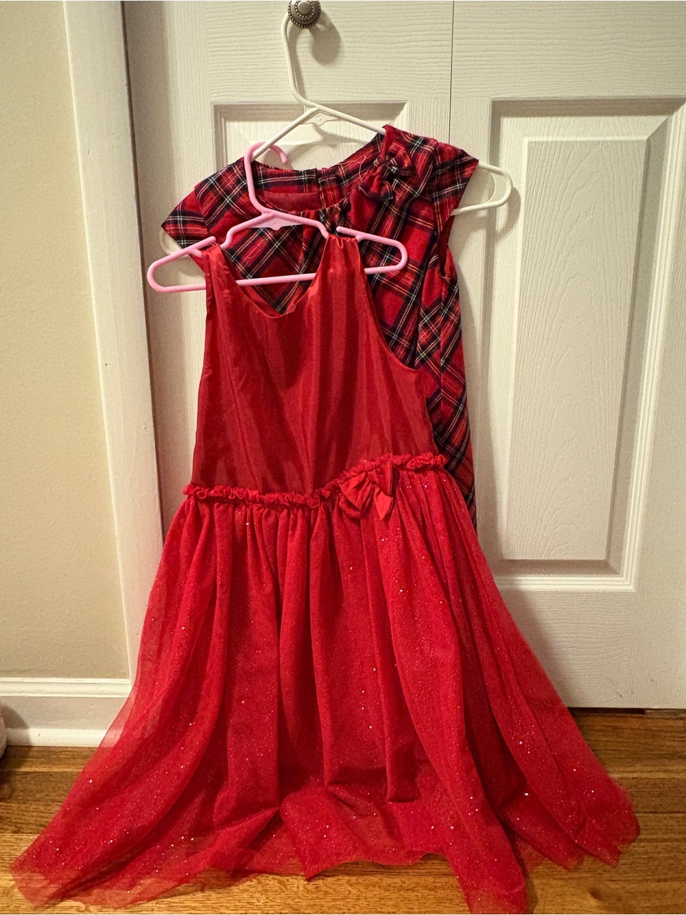 H&M Red Sparkle Tulle Costume Dress and Plaid Christmas Dress bundle